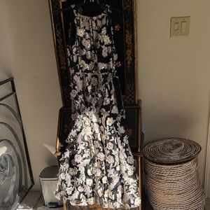 Badgley Mischka Black Dress with Cream & Light Pink Embroidery